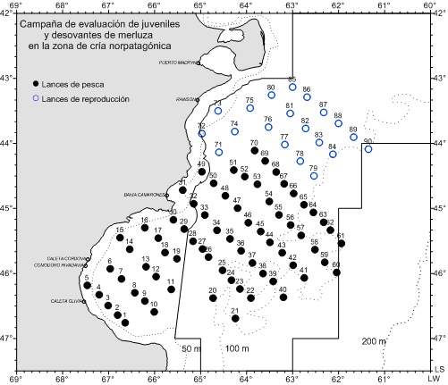 	Figura 1. Diseño de campaña. Posición de los lances de pesca 
